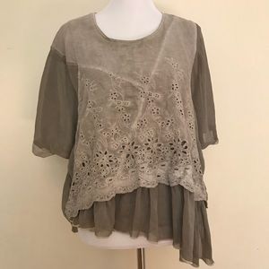 Pretty Angel Taupe Asymmetrical Floral Top